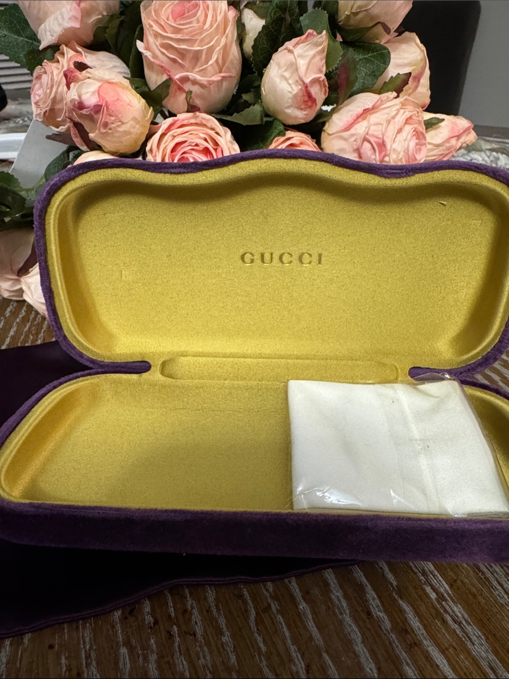 Gucci Purple Velvet Cosmetic Case with Yellow Interior